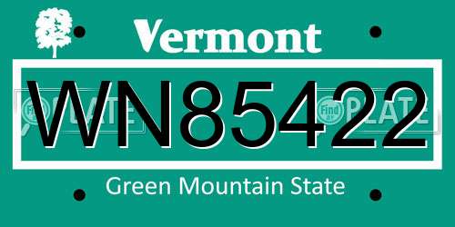 WN85422 Vermont License Plate