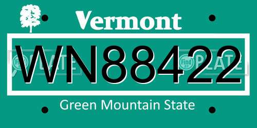 WN88422 Vermont License Plate