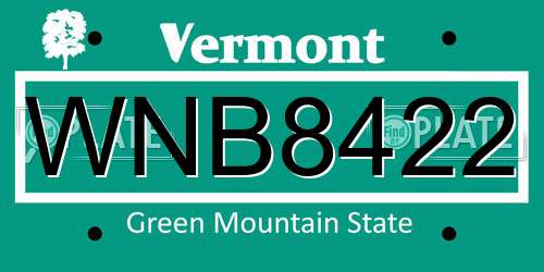 WNB8422 Vermont License Plate