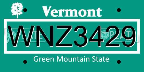 WNZ3429 Vermont License Plate