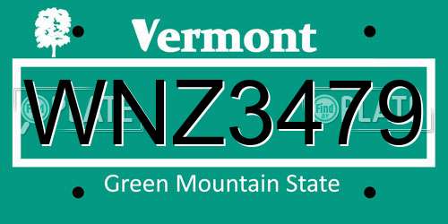 WNZ3479 Vermont License Plate