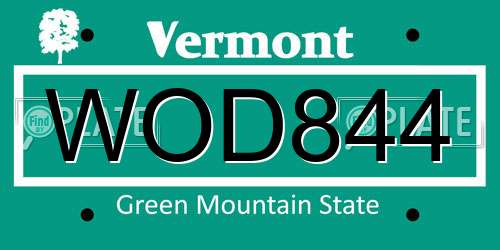 WOD844 Vermont License Plate
