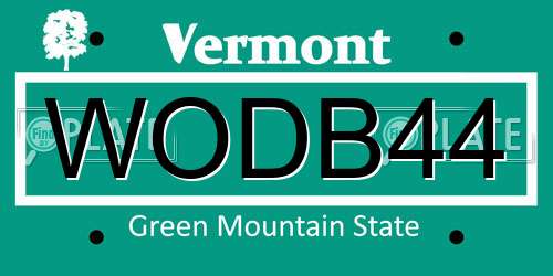 WODB44 Vermont License Plate