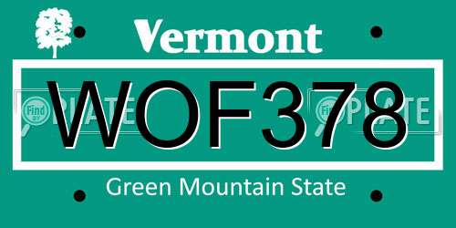WOF378 Vermont License Plate
