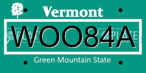 WOO84A Vermont License Plate