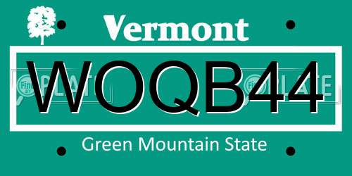 WOQB44 Vermont License Plate