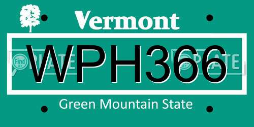 WPH366 Vermont License Plate