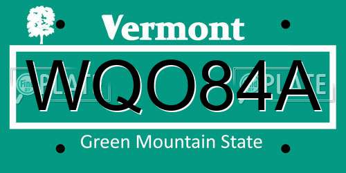 WQO84A Vermont License Plate