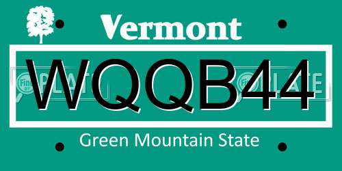 WQQB44 Vermont License Plate