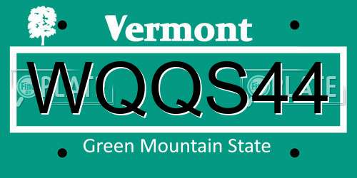 WQQS44 Vermont License Plate