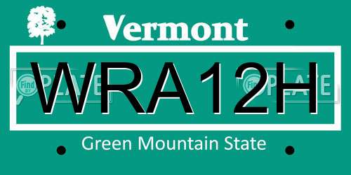 WRA12H Vermont License Plate