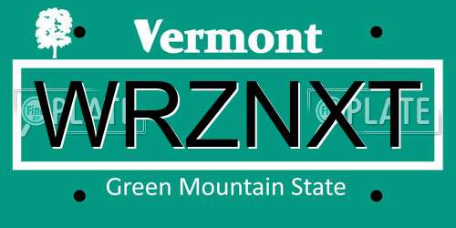WRZNXT Vermont License Plate