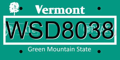 WSD8038 Vermont License Plate