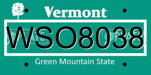 WSO8038 Vermont License Plate