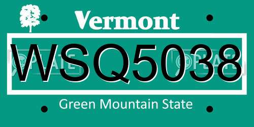 WSQ5038 Vermont License Plate