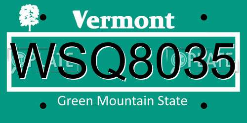 WSQ8035 Vermont License Plate
