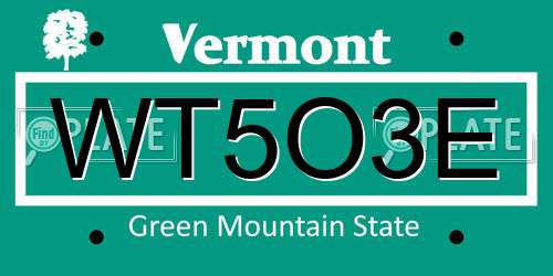 WT5O3E Vermont License Plate