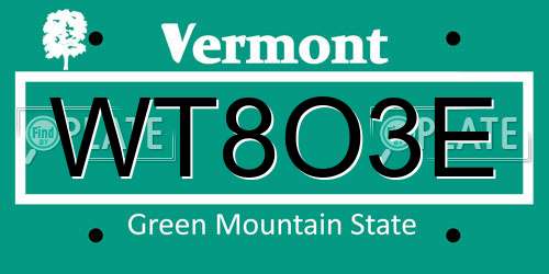 WT8O3E Vermont License Plate