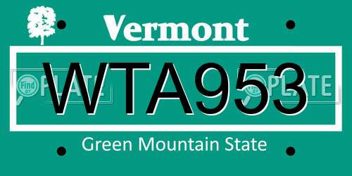WTA953 Vermont License Plate