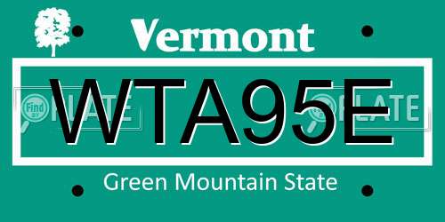 WTA95E Vermont License Plate
