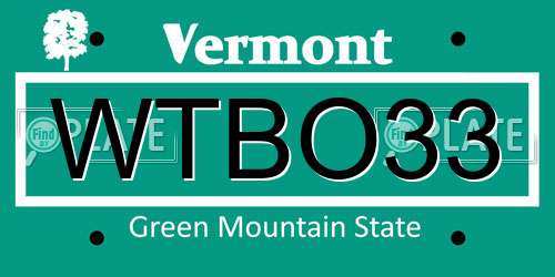 WTBO33 Vermont License Plate