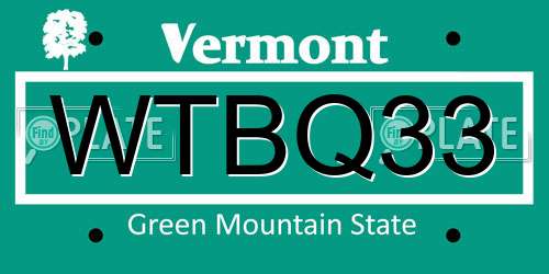 WTBQ33 Vermont License Plate