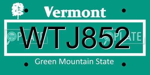 WTJ852 Vermont License Plate