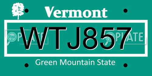 WTJ857 Vermont License Plate