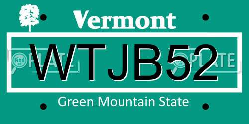 WTJB52 Vermont License Plate