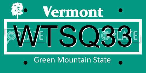 WTSQ33 Vermont License Plate