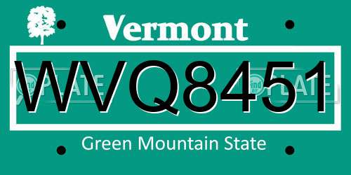 WVQ8451 Vermont License Plate