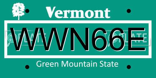 WWN66E Vermont License Plate