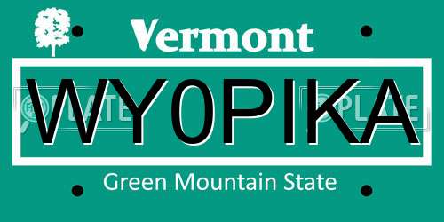 WY0PIKA Vermont License Plate