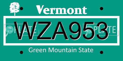 WZA953 Vermont License Plate