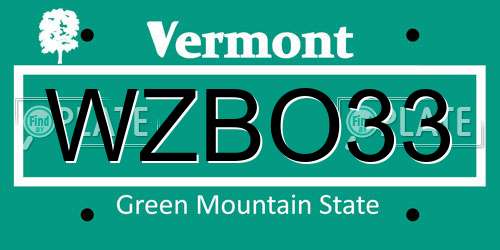 WZBO33 Vermont License Plate