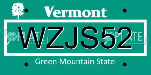 WZJS52 Vermont License Plate