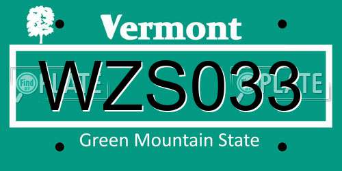 WZS033 Vermont License Plate