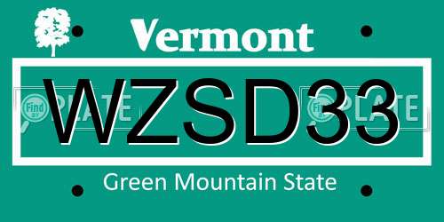WZSD33 Vermont License Plate