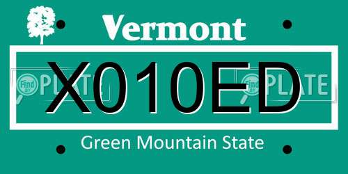 X010ED Vermont License Plate