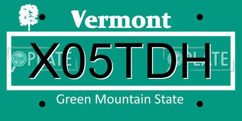 X05TDH Vermont License Plate