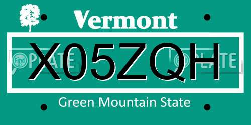 X05ZQH Vermont License Plate