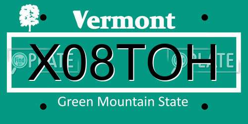 X08TOH Vermont License Plate