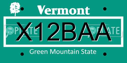 X12BAA Vermont License Plate