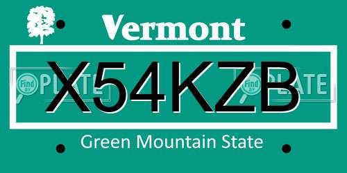 X54KZB Vermont License Plate