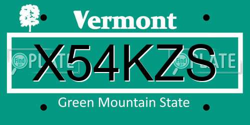 X54KZS Vermont License Plate