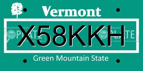 X58KKH Vermont License Plate