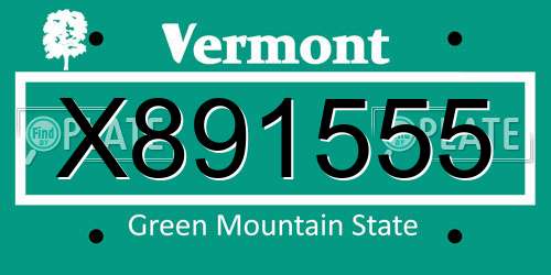 X891555 Vermont License Plate