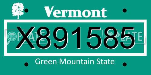 X891585 Vermont License Plate