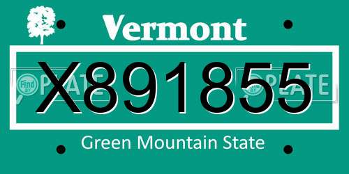 X891855 Vermont License Plate