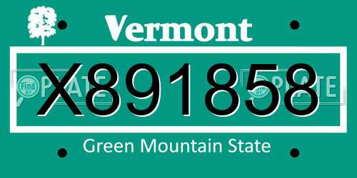 X891858 Vermont License Plate